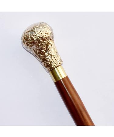 Medieval Replicas 37.4'' Brass Handle Walking Cane in Natural Wood - Elegant and Sturdy - Buy Online on GoSupps.com