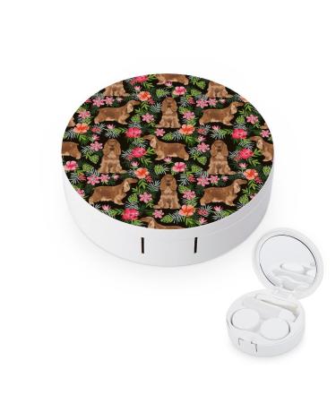Cocker Spaniel Dog Round Case For Contact Lens Kit Storage Box with Mirror Printed