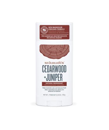 Schmidt's, Aluminum Free Natural Deodorant for Women and Men 24 Hour Odor Protection Certified Cruelty Free Vegan Deodorant oz, Cedarwood + Juniper, 3.25 Ounce