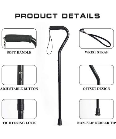 BeneCane Adjustable Walking Cane for Men & Women - Lightweight Mobility Aid with Soft Cushioned Handle - Collapsible and Portable - Ideal for Elderly Seniors - Black - Buy Online on GoSupps.com