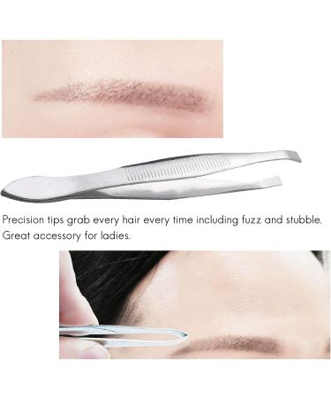 Silver Tone Slanted Flat Tip Metal Hair Eyebrow Tweezer Cosmetic Tool for Lady - Buy Online on GoSupps.com