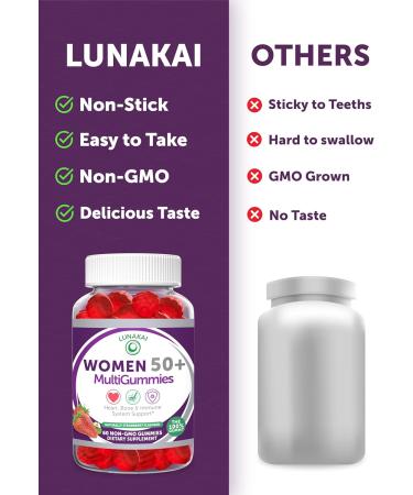 Lunakai USA Made 50 Plus Women's Multivitamin Gummies - Delicious Formula Enhanced with Essential Vitamins & Minerals for Health & Vitality - 60ct Single Bottle - Buy Online on GoSupps.com