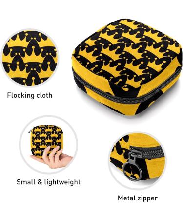 Golden Royal Crown Pattern Black Sanitary Napkin & Menstrual Cup Storage Bag - Portable Period Pouch for Women & Girls - Multicolored 1 Piece - Buy Online on GoSupps.com