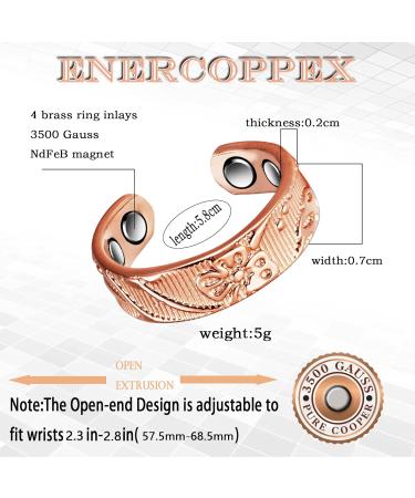 Enercoppex Adjustable Women's Magnetic Copper Ring - Engraved Plum Pattern 4 Magnets Gift Bag Included | International Shipping - Buy Online on GoSupps.com