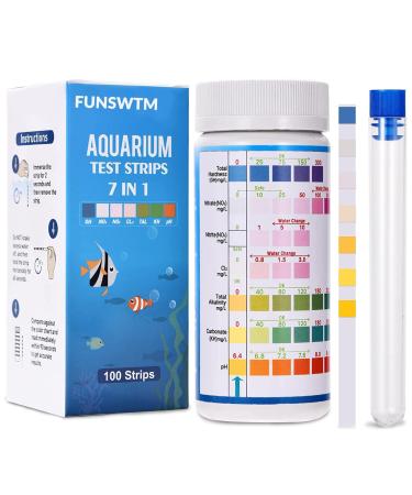 FUNSWTM 7 in 1 Aquarium Test Strips, Fish Tank Test Kit,Freshwater Saltwater Aquarium Water Test Kit to Detect pH Nitrite Nitrate Chlorine Carbonate Hardness (GH & KH) 7 in1-100Pcs