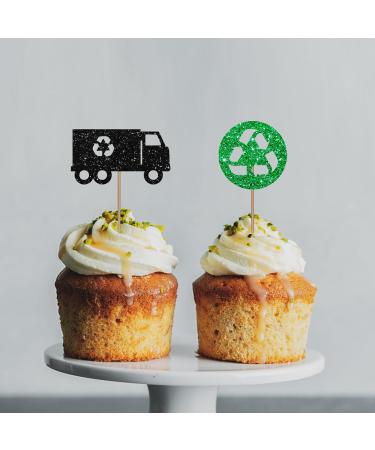 Garbage Truck Cupcake Toppers Trash Truck Birthday Cupcake Toppers Loads of Fun Themed Dessert Picks Garbage Truck Party Decoration - Green & Black Glitter - Buy Online on GoSupps.com