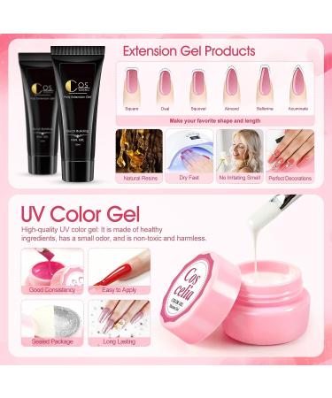 Coscelia Poly Nail Gel Kit with UV Light - 6pcs Poly Extension Gel, U V Gel Glitter Builder Nail Gel, Slip Solution, Quick Building, Strengthening Nail Enhancement Starter Kit - Color A5 - Buy Online on GoSupps.com