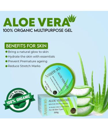 Ammuri 100% Organic Aloe Vera Gel 300g Jar - for Face, Hair & Body Care, Acne Scar Treatment - Buy Online on GoSupps.com