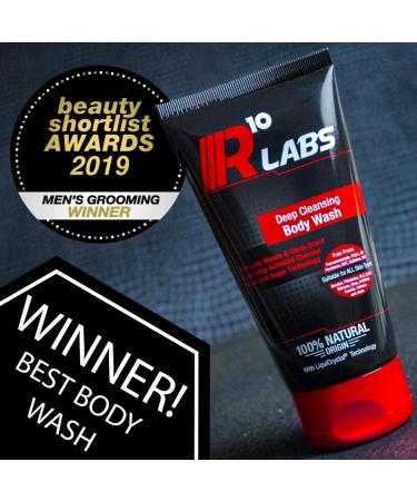 R10 Labs Deep Cleansing Body Wash - 100% Natural Activated Charcoal Cleanser for Men - Formulated with Advanced Sugar Technology - 175ml - Buy Online on GoSupps.com