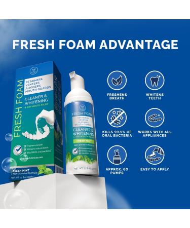 Retainer Cleaner Foam for Invisalign Aligner Cleaner Whitening Foam for Mouth Guard Night Guard Veneers Whitens Teeth Freshens & Fights Bad Breath 3% Hydrogen Peroxide Mint - 50ml Mint 1.7 Fl Oz (Pack of 1) - Buy Online on GoSupps.com