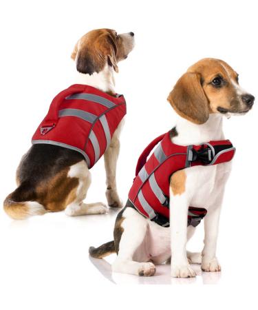Dog life jacket dog life jacket float coat adjustable pet lifesaver with grip for swimming surfing boating (XL) XL red