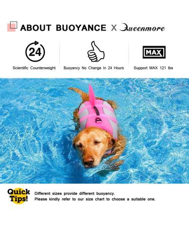 Queenmore Adjustable Dog Life Jacket - High Buoyancy Ripstop Float Coat for Small & Medium Dogs - Pink Shark Design - Buy Online on GoSupps.com