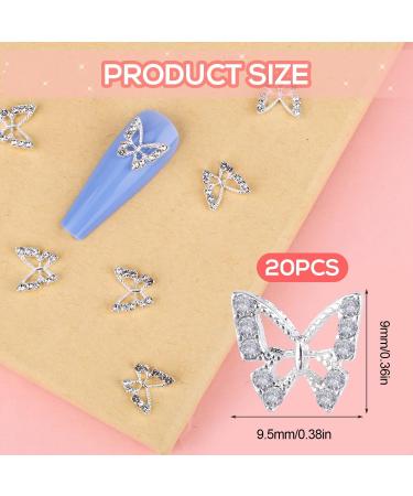 20pcs Butterfly Nail Charms - 3D Metal Alloy Gems for Nail Art - Shiny Crystal Decorations for Girls and Women in Silver - Buy Online on GoSupps.com