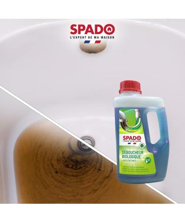 SPADO - Organic drain cleaner - Unblocks cleans and deodorises - Removes clogs dirt and odours - Compatible with septic tanks and grease trays - No soda or acid - 1L - Made in France - Buy Online on GoSupps.com
