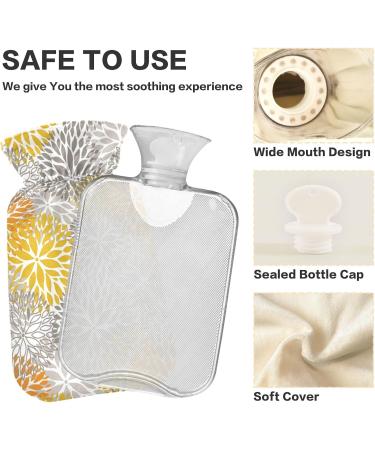 Hot Water Bottle 2L with Lid - Orange & Gray Chrysanthemum Design for Pain Relief | Winter Hand & Feet Warmer - Buy Online on GoSupps.com