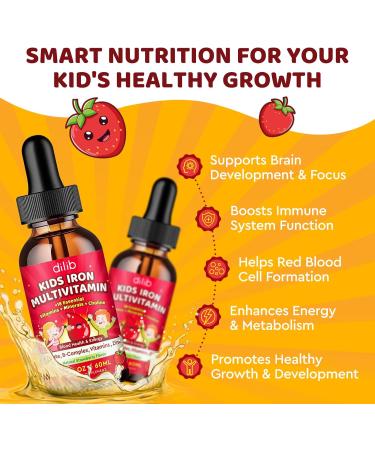 Liquid Iron Supplement for Kids Kids Multivitamin with Iron Drops with Zinc Vitamin B Complex Folate - Support Blood Builder & Energy Iron Deficiency for Women Men Vegan Strawberry 2 Fl Oz - Buy Online on GoSupps.com