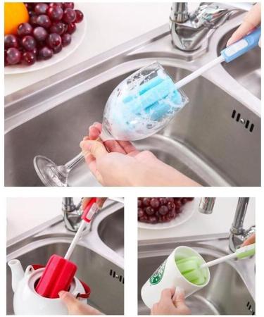 3PCS Adjustable Sponge Cleaning Brush Cleaner with Plastic Long Handle and Hanging Hole Cup Feeding Bottle Scrubber Washing Cleaning Brushes for Coffee Glasses Pot Milk Cup Mugs Winebottle Baby Bottles(Color Random) - Buy Online on GoSupps.com