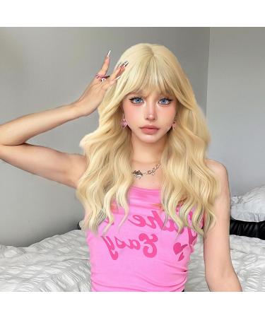 EUPSIIU Long Wave Blonde Wigs for Women 27 Long Curly Wigs with Bangs Ladies Fancy Dress Wig Synthetic Hair Wigs Women's Charming Full Hair Replacement Wigs for Cosplay Party Daily Use (Blonde) - Buy Online on GoSupps.com