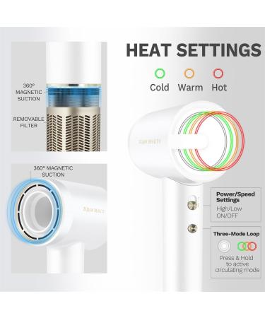 High-Speed Ionic Hair Dryer - 200 Million Negative Ions | 110 000 RPM Brushless Motor | Fast Drying & Low Noise | Magnetic Concentrator Nozzle (White) - Shop Internationally - Buy Online on GoSupps.com