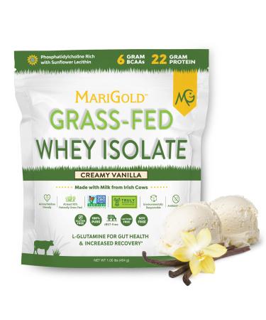 MariGold Grass-fed Whey Protein Isolate Powder - Creamy Vanilla Flavor - 1 Lb Bag | 100% Pure Cold-Processed Micro-Filtered Undenatured Non-GMO rBGH Free Soy Free Gluten Free Lactose Free