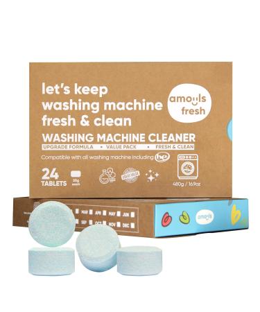 amoyls Washing Machine Cleaner | Removes Odors & Grime from Front & Top Loader Machines, including HE (Ocean - 24 Tablets)