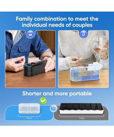 Weekly Pill Organizer - Double-Sided Portable Pill Box for Medications & Vitamins - 2PC (White/Black - Buy Online on GoSupps.com