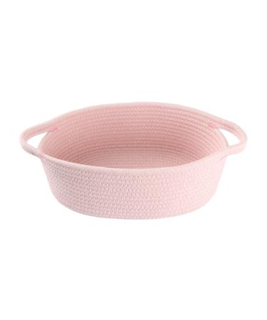 Small Woven Basket Cute Oval Cotton Rope Gifts Basket with Handle Empty Baby Wicker Storage Basket Nursery Box Bin Kids Organizer Cat Dog Toy Basket Easter Basket (Light Pink)