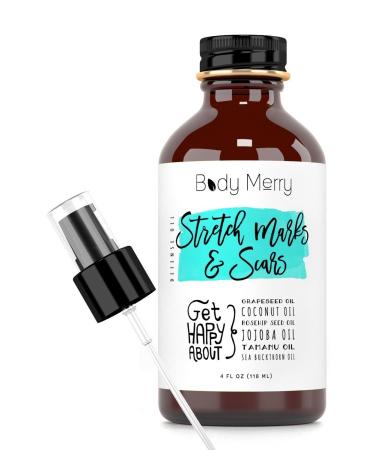 Body Merry Stretch Marks and Scars Defense Oil  Moisturizing Body Oil with Coconut, Sea Buckthorn, Jojoba, Rosehip and Tamanu Oils - Fade Marks and Nourish Dry Skin  Ideal for Pregnancy, 4 oz 4 Fl Oz (Pack of 1)