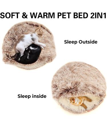 Plush Hooded Cat Bed with Blanket - Round Burrowing Cave Design for Small Dogs/Cats - Machine Washable, Slip Resistant - Ultra Soft Cushion - 24x24 inch Grey - Buy Online on GoSupps.com