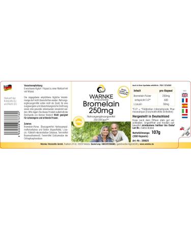 Bromelain 250 mg - 250 capsules - 600 F.I.P. - Vegetarian - Delayed release - Bromelain | Warnke Vitalstoffe - Quality of German pharmacies - Buy Online on GoSupps.com