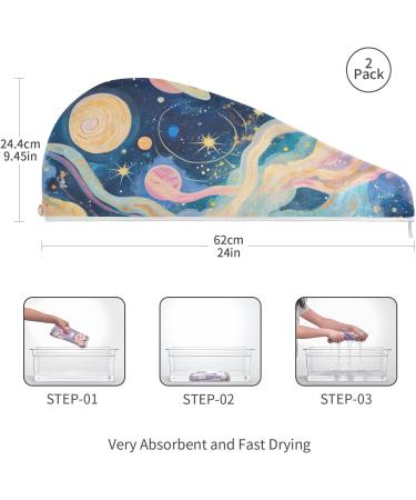 Starry Sky Planets Hair Towel 2 Pack | Super Absorbent & Quick Dry Hair Turbans for Women & Girls - Buy Online on GoSupps.com