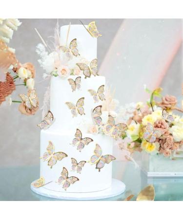 Blumomon 30pc 3D Butterfly Cake Toppers - Gold Rimmed Decorations for Weddings Baby Showers Birthdays & Parties - Buy Online on GoSupps.com