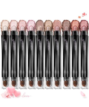 LUXAZA 10PCS Eyeshadow Stick,Shimmer And Neutral Champagne Pink Metallic Eye Shadow sticks,Cream Eyeshadow Pencil Crayon with Smudge-proof & Waterproof,Eye Brightener Stick C-Love's Gifts