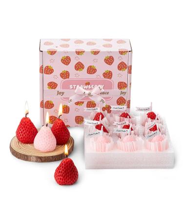 Strawberry Candle Gifts for Women 9pcs Strawberry Decorative Candle Soy Aromatherapy Candles for Home Scented Decoration Cute Candle Set for Birthday Gifts Christmas Gift for Christian Friends
