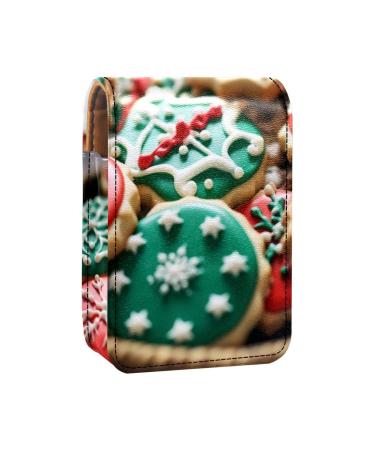 Lipstick Case Leather Lip Gloss Lipstick Organizer with Mirror Mini Lipstick Holder Bag Assorted Cookie Food Pattern Q994n9fyih