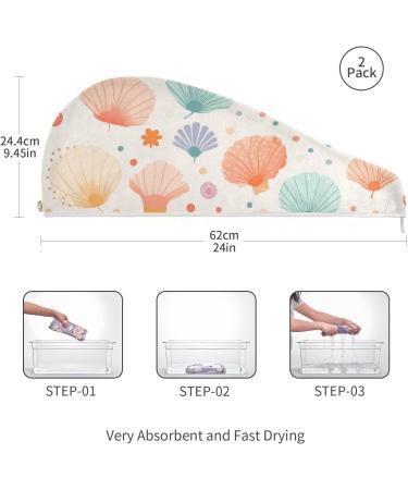 Colorful Scallop Hair Towel 2 Pack - Super Absorbent Quick Dry Hair Turbans for Women & Girls - Buy Online on GoSupps.com