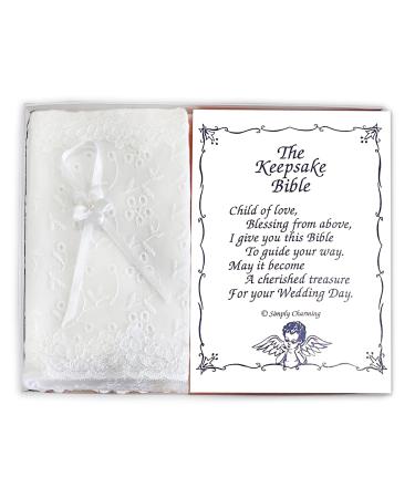 White Eyelet Covered Keepsake Baby Bible - Made in USA