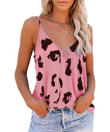 Sleeveless Top Trendy V Neck Leopard Print Polyester Comfortable Women Spaghetti Strap Top for Leisure Outing (M) - Buy Online on GoSupps.com