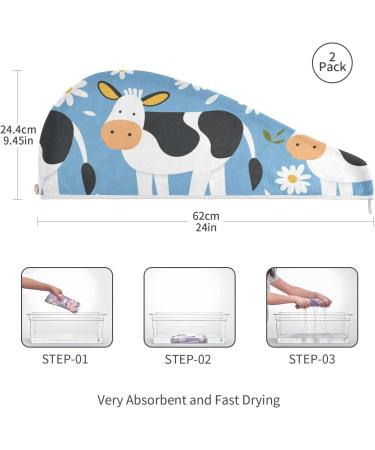Buy Daisy Cow Hair Towel 2 Pack - Super Absorbent Quick Dry Hair Turbans for Women & Girls | International Shipping - Buy Online on GoSupps.com