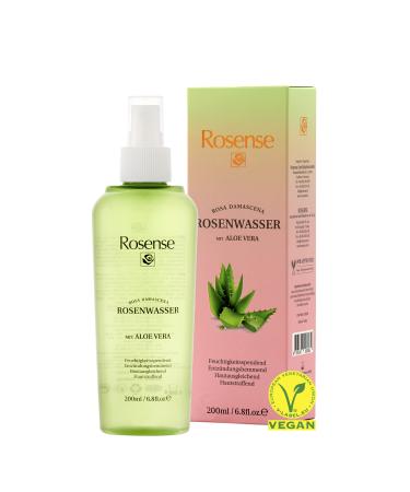 Rosense rose water spray with aloe vera - moisturizing facial water spray for facial cleansing facial care vegan 100% natural - 200 ml rose water with aloe vera (200ml)