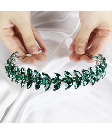 Brihasory Green Rhinestone Headband | Wedding Hair Accessories for Brides | Tiaras for Women and Girls | Goddess Costume Hair Decoration | Prom Bridesmaid Gifts - Buy Online on GoSupps.com