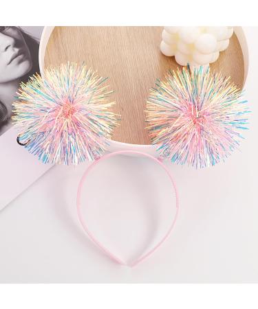 Pom Pom Headband Tinsel Headband Fashion Fluffy Ball Hair Loop Personalized Pom Pom Head Bopper Furball Hair Accessories for Birthday Party Christmas Party Stage Performances (Pink) - Buy Online on GoSupps.com