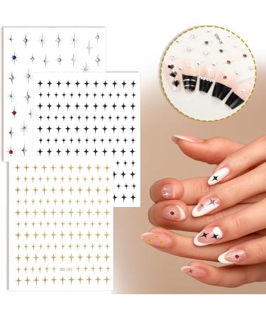 Dimeho Star Nail Art Stickers 3D Glitter Star Stickers & Decals for Nail Art Gold Silver White Black Stars Nail Design Stickers Acrylic Nail Charms DIY Nail Tips Manicure Decoration Supplies 6 Sheets - Buy Online on GoSupps.com