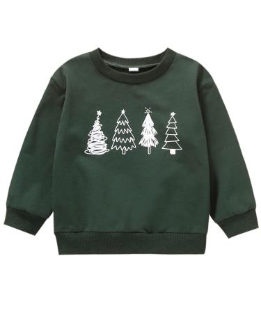Kids Boy Girl Crewneck Pullover Christmas Cartoon Tree Prints Long Sleeve Sweatshirt Casual Soft Tops Army Green 2-3T
