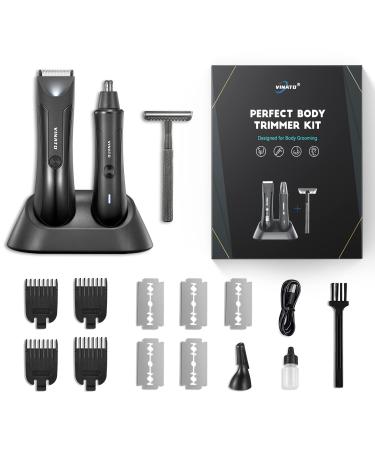 VINATO Electric Trimmer Tool Set - Body Hair Trimmer, Nose Hair Trimmer, Beard Razor, Anniversary Birthday Gifts for Dad Husband Boyfriend, All-in-one Mens Gifts, Mens Grooming Kit Black