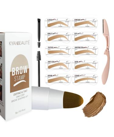 Eyebrow Stamp Stencil Kit  Eye Brow Stamping and Shaping Kit  One Step Brow Stamp Kit with 10 Reusable Perfect Eyebrow Stencils  2 Eyebrow Brushes  Long-lasting Waterproof Eyebrow Makeup(Blonde)