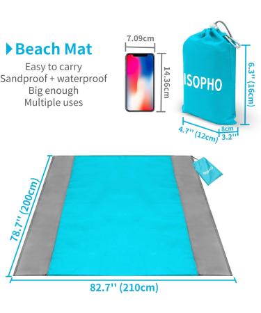 ISOPHO 79''x83'' Beach Blanket - Waterproof & Sandproof Picnic Mat for 4-7 Adults, Portable & Lightweight Beach Mat for Travel, Camping, Hiking - Blue - Buy Online on GoSupps.com