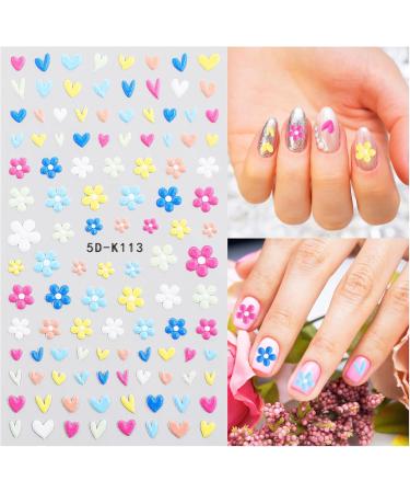 Lusofie Flower Nail Stickers 5D Embossed Nail Art Stickers Colorful Nail Flower Stickers Nail Decals Nail Stickers for Nail Art Self Adhesive Nail Supplies for Women Girls - Buy Online on GoSupps.com