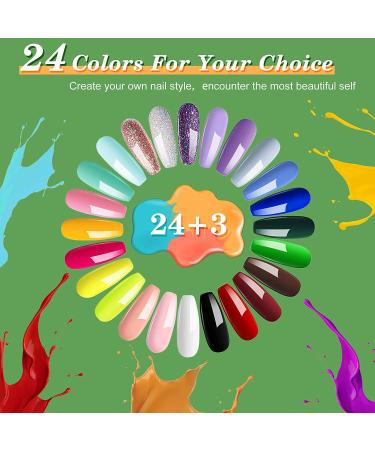 ITHKY 27-Piece Gel Nail Polish Kit | Soak Off UV Led Gel Set - Pink, Blue, Green, Yellow, Silver Glitter | Base Coat, Glossy & Matte Top Coat | Gift Ready | Multi-colored - Buy Online on GoSupps.com