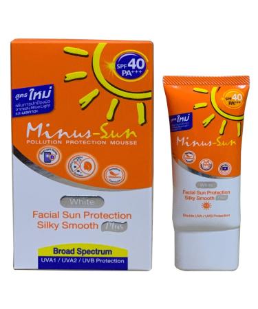 Minus-Sun SPF40 PA+++ (White) Pollution Protection Mousse 30 Gram. Facial Sun Protection Silky Smooth Plus UVA1 UVA2 and UVB Protection